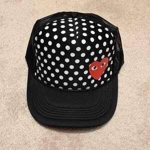 Black Polka Dot Trucker Hat with Red Heart